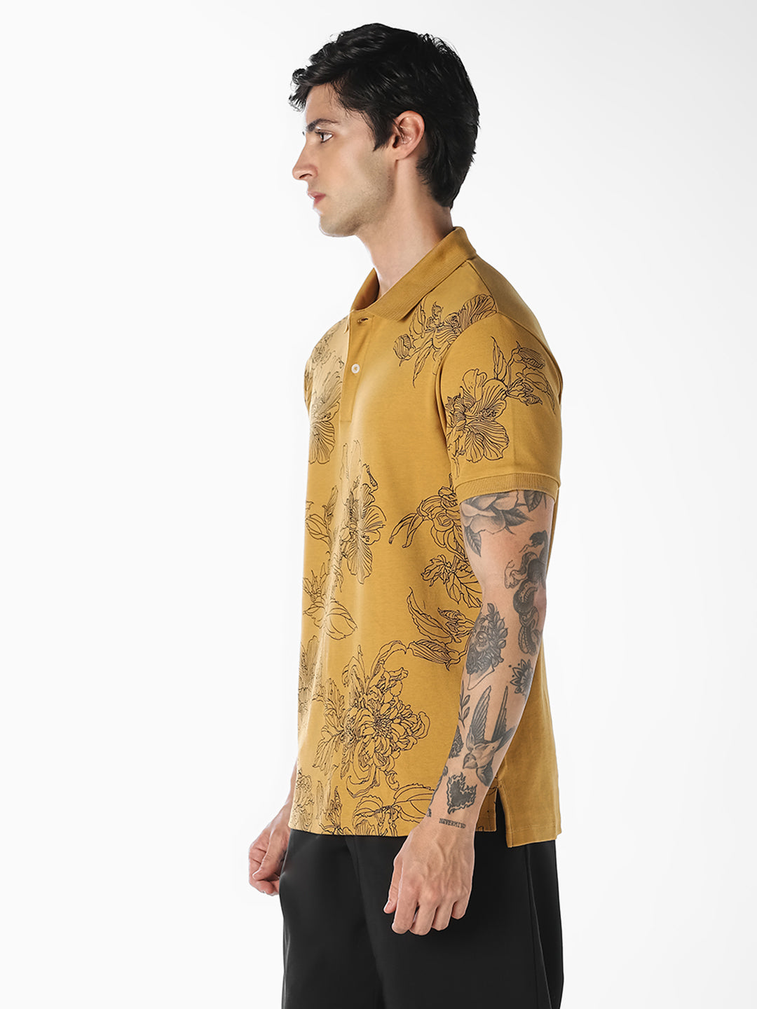 Brown Floral Cotton Polo