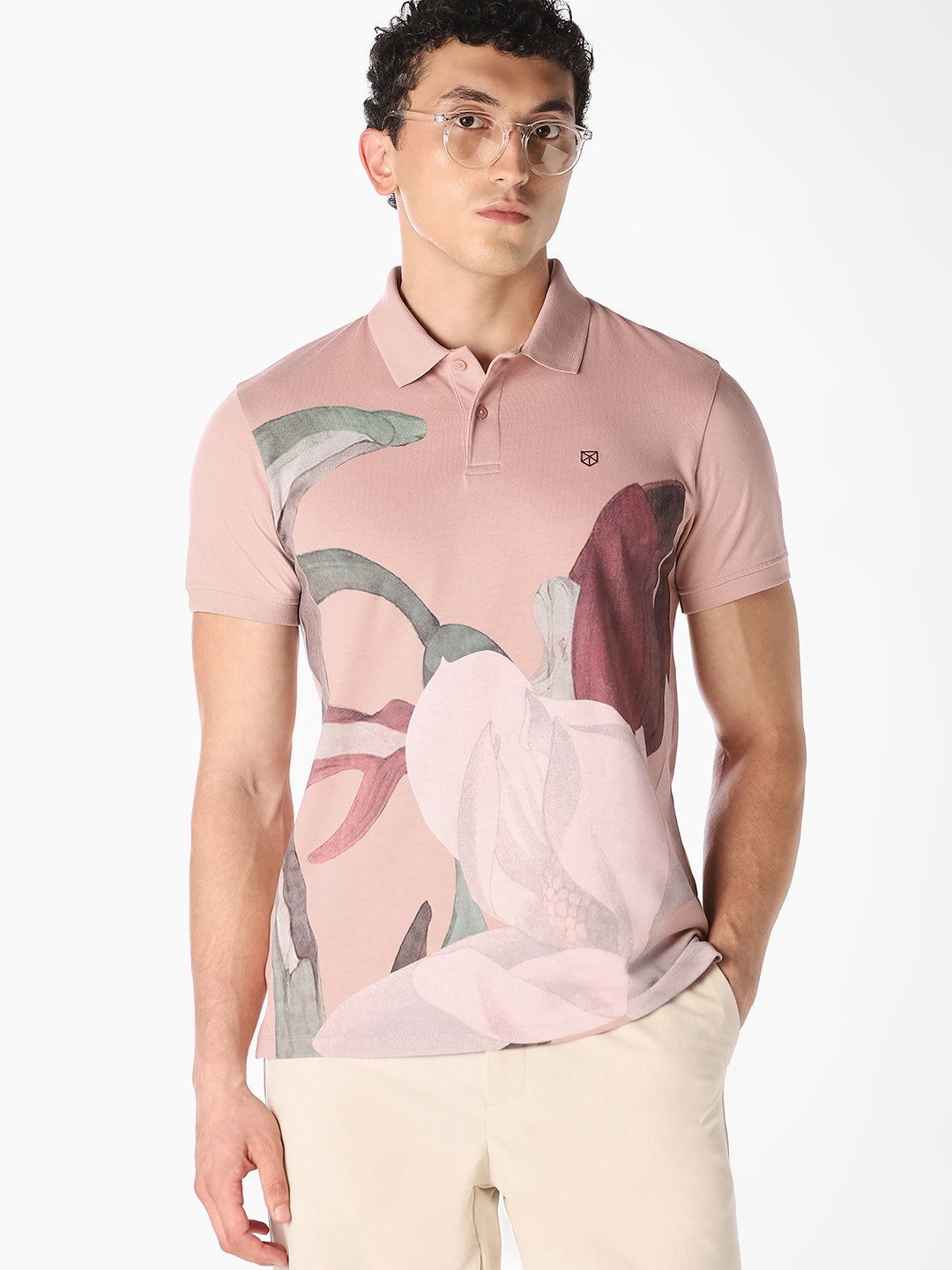 Lilac Printed Cotton Polo - S