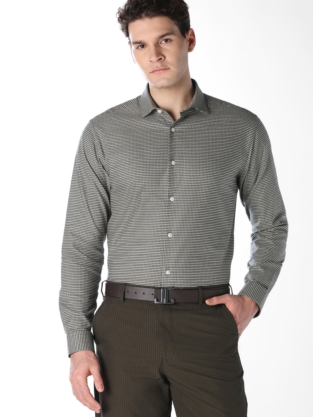 Brushed Micro Check Cotton Shirt - S