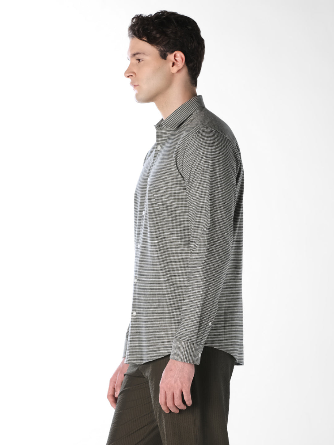 Brushed Micro Check Cotton Shirt