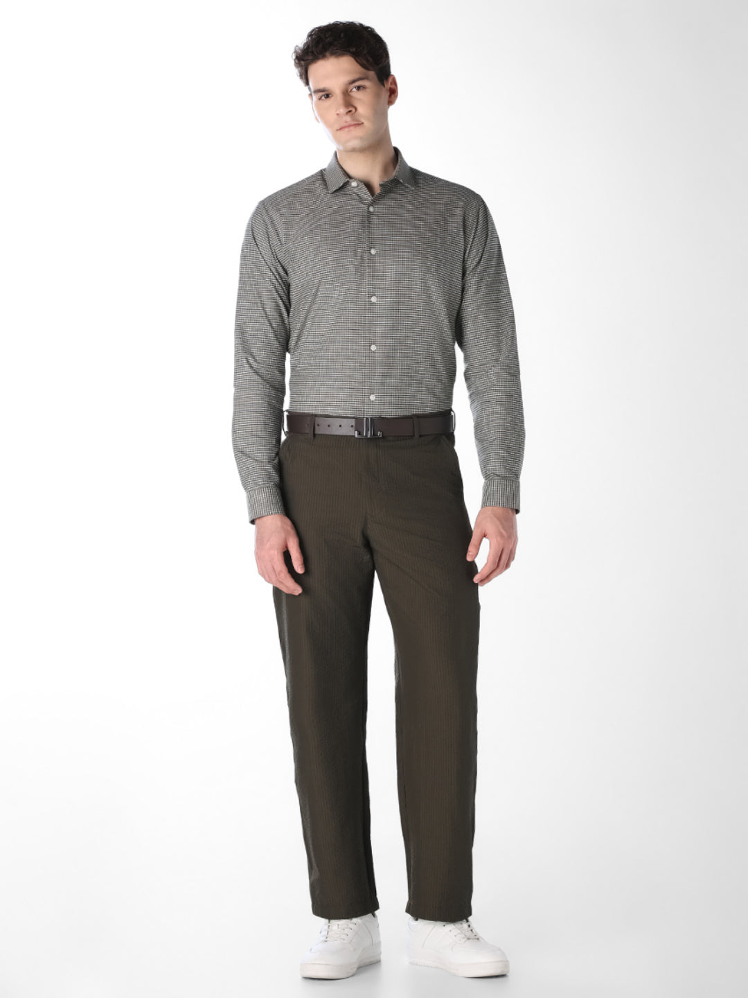 Brushed Micro Check Cotton Shirt