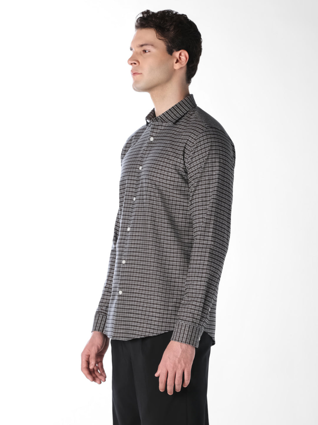 Brown Micro Check Cotton Shirt