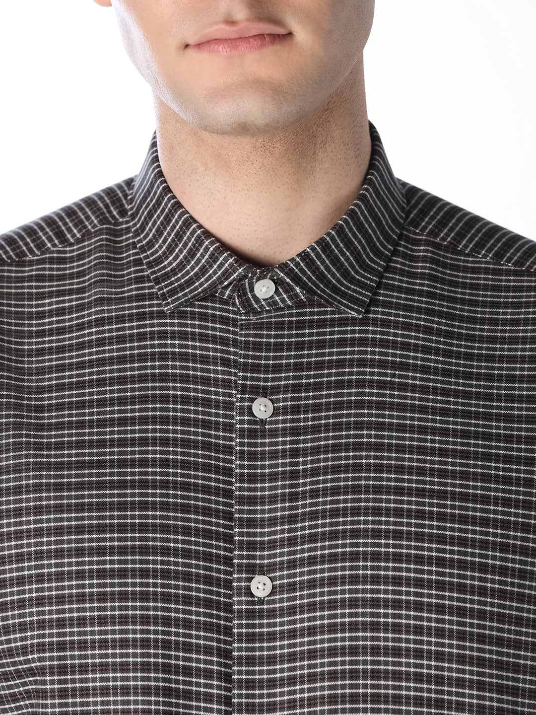 Brown Micro Check Cotton Shirt