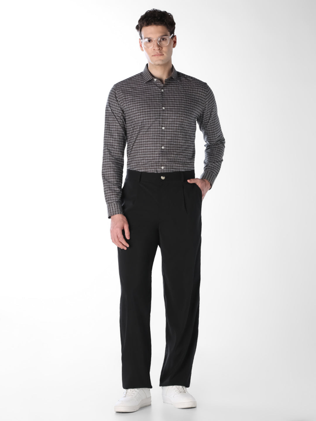 Brown Micro Check Cotton Shirt