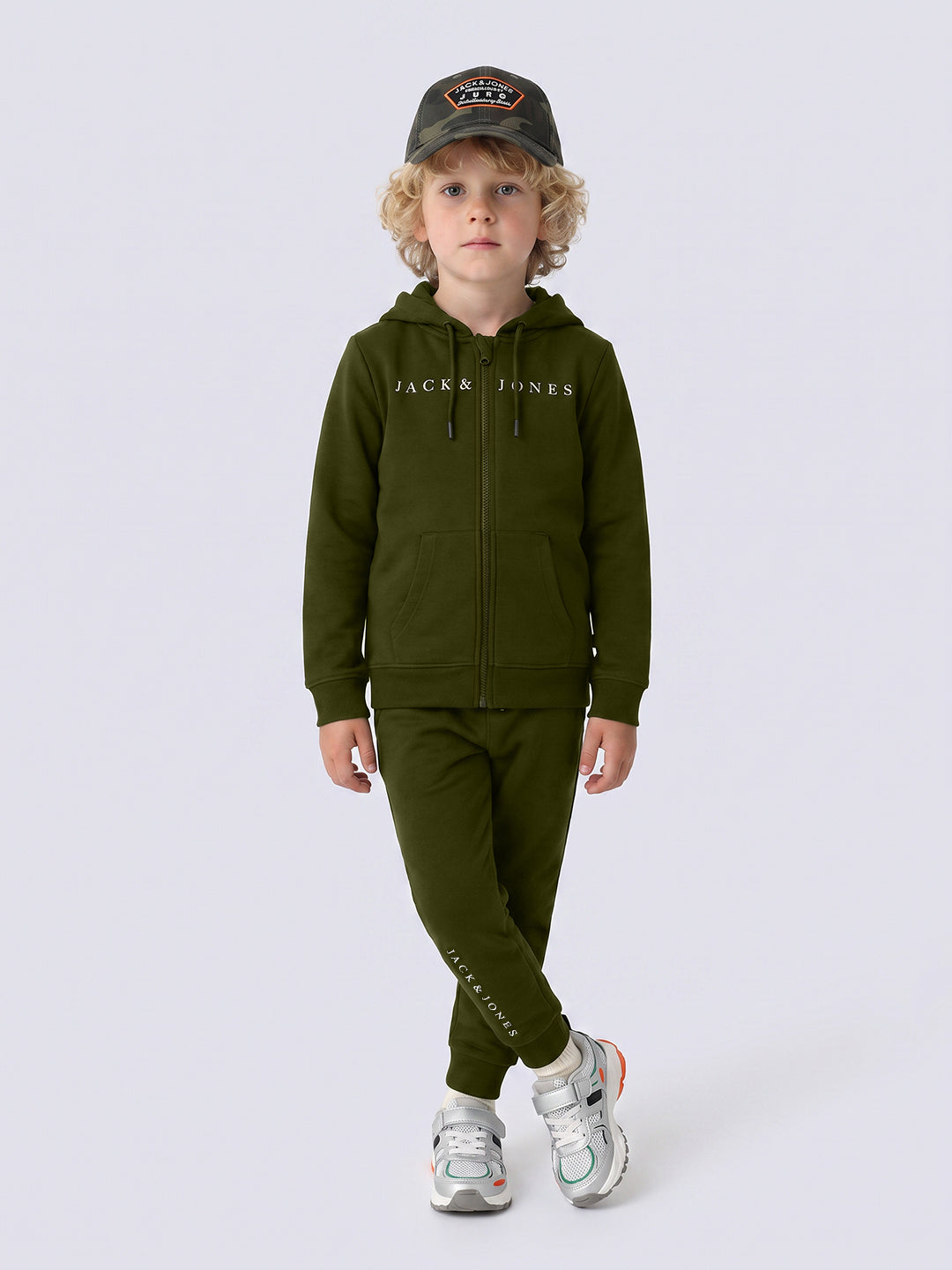 Boys Dark Green Printed Hoodie