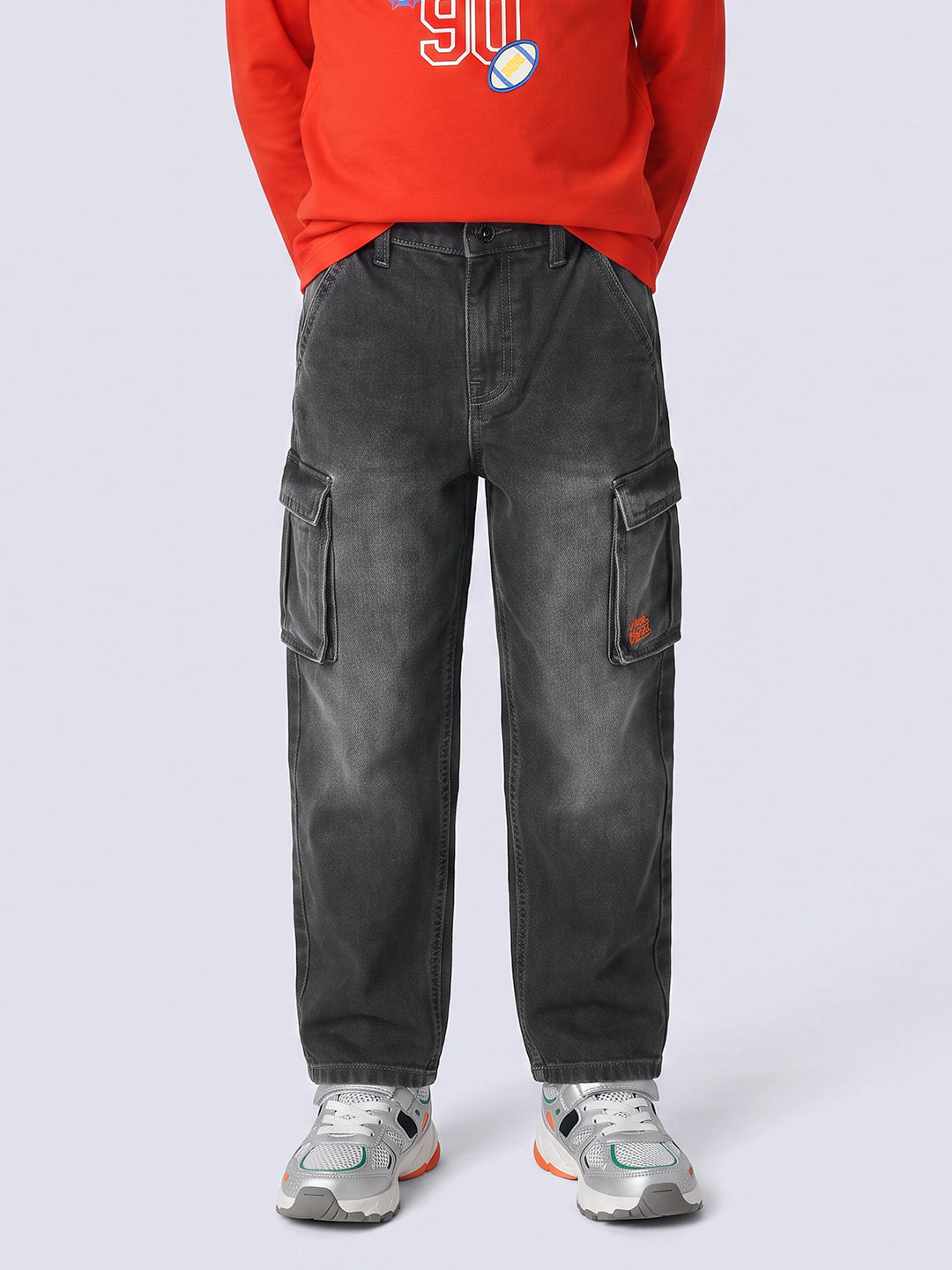 Boys Grey Washed Cargo Jeans - 2/3Y