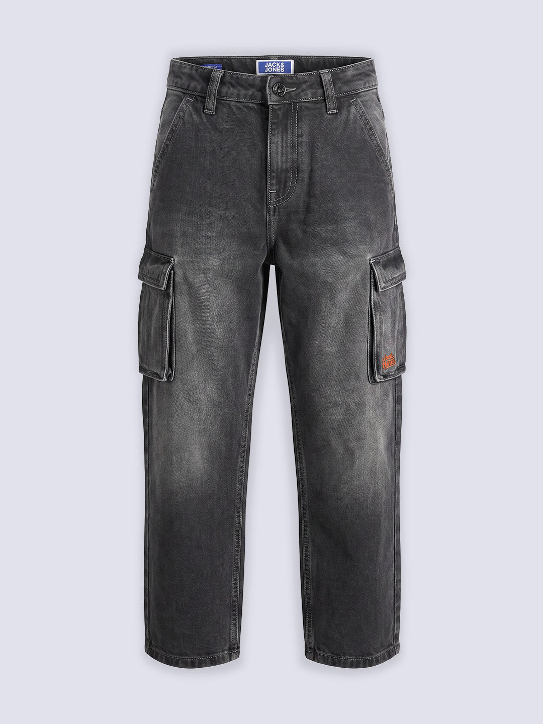 Boys Grey Washed Cargo Jeans