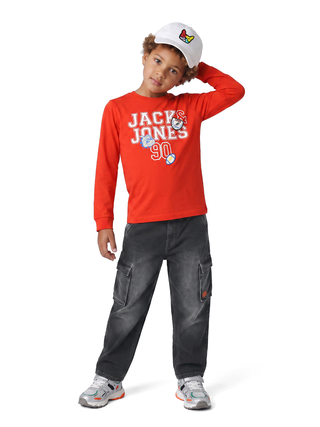 Boys Grey Washed Cargo Jeans