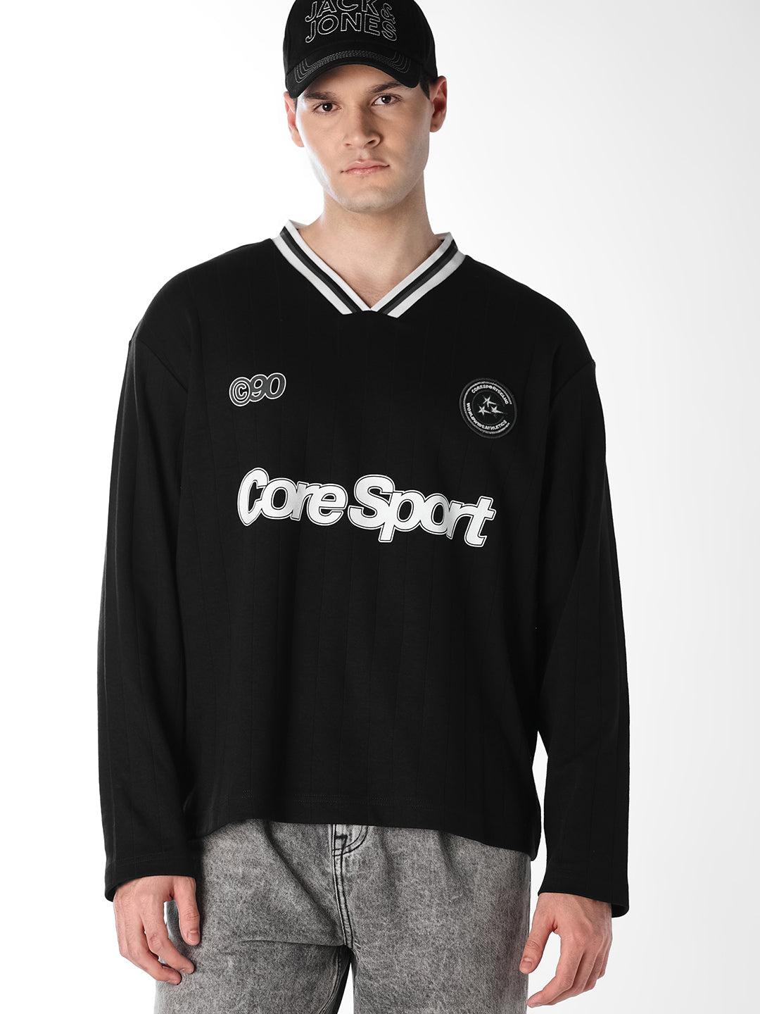 Black Printed Sporty Sweatshirt - S
