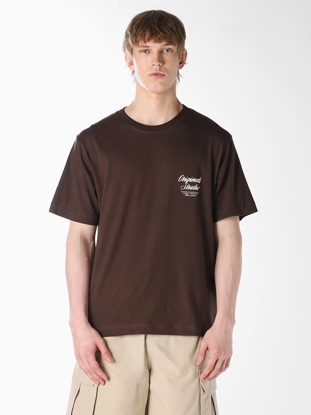 Brown Typographic Crew Neck T-shirt