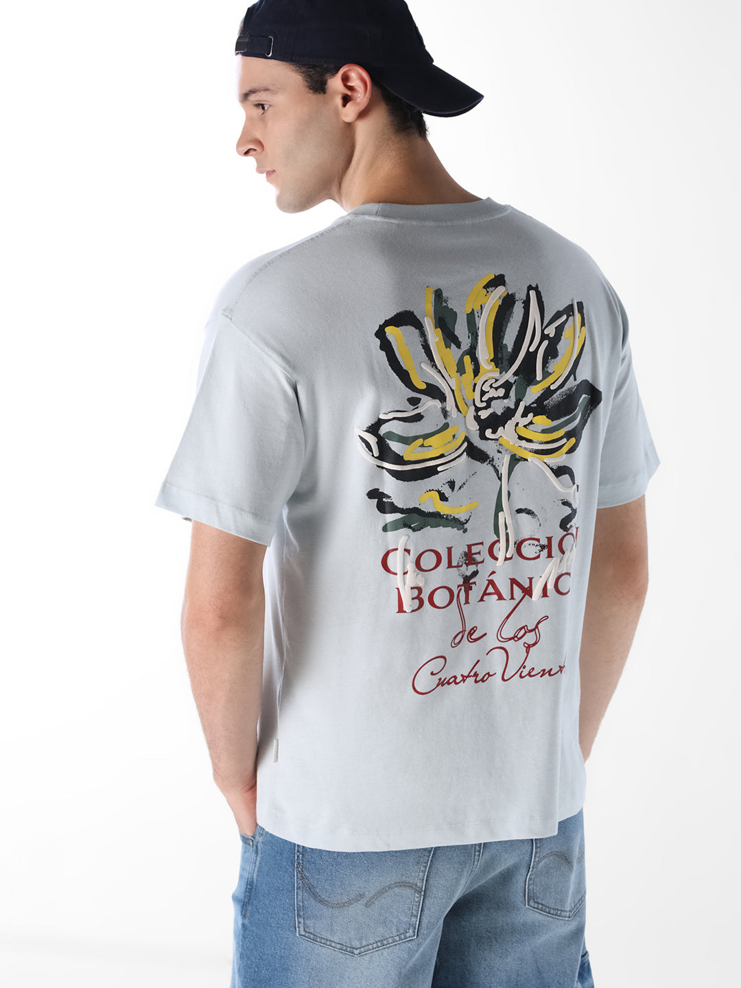 Light Blue Printed Boxy Fit T-shirt - S