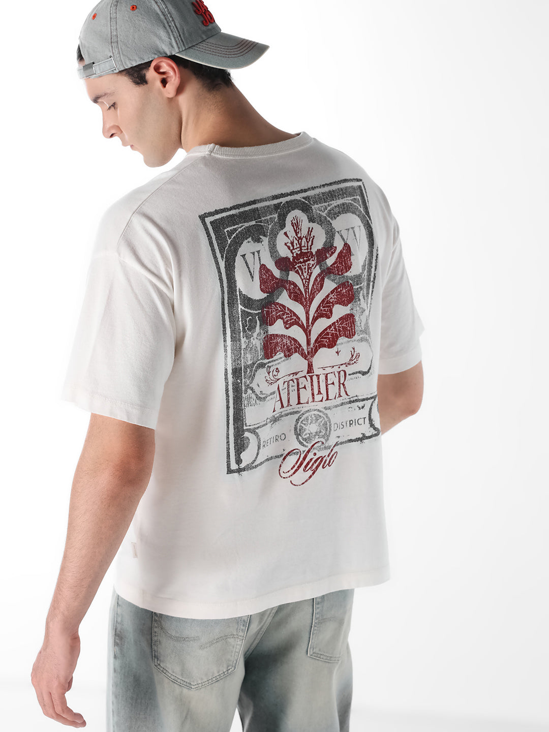 White Printed Back Boxy Fit T-shirt - S