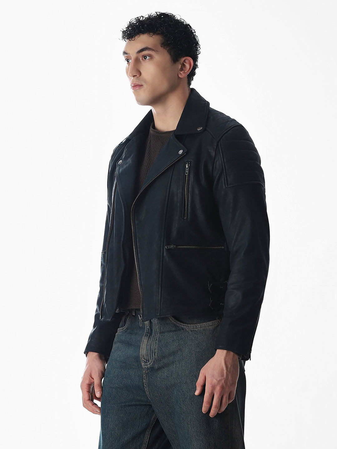 Navy Blue Leather Jacket
