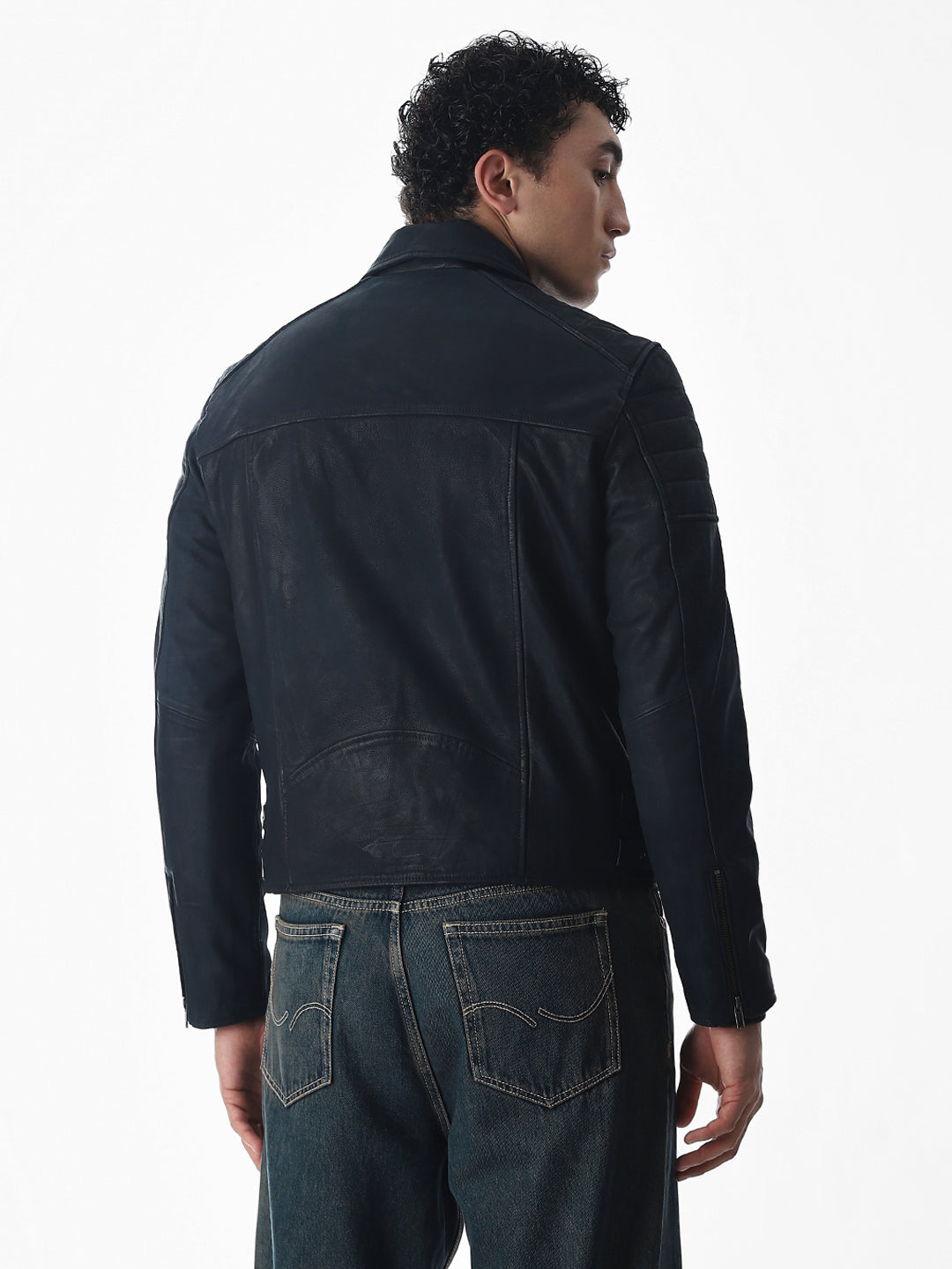 Navy Blue Leather Jacket
