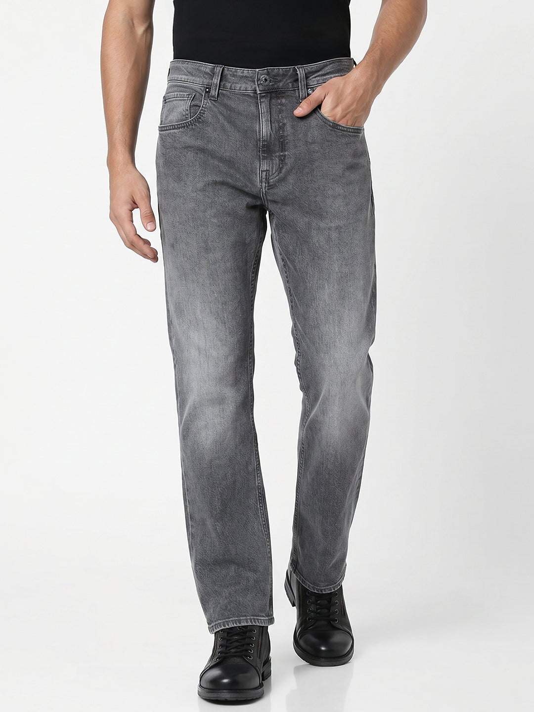 Grey Light Wash Bootcut Jeans