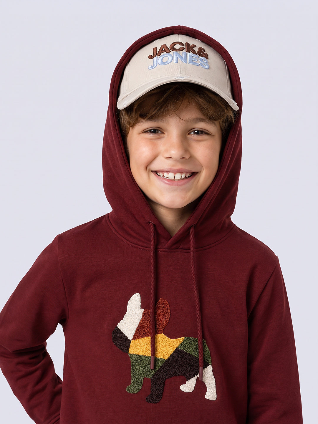 Boys Maroon Printed Hoodie