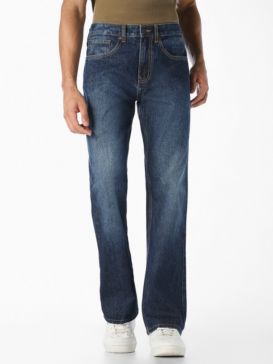 Dark Blue Washed Bootcut Jeans