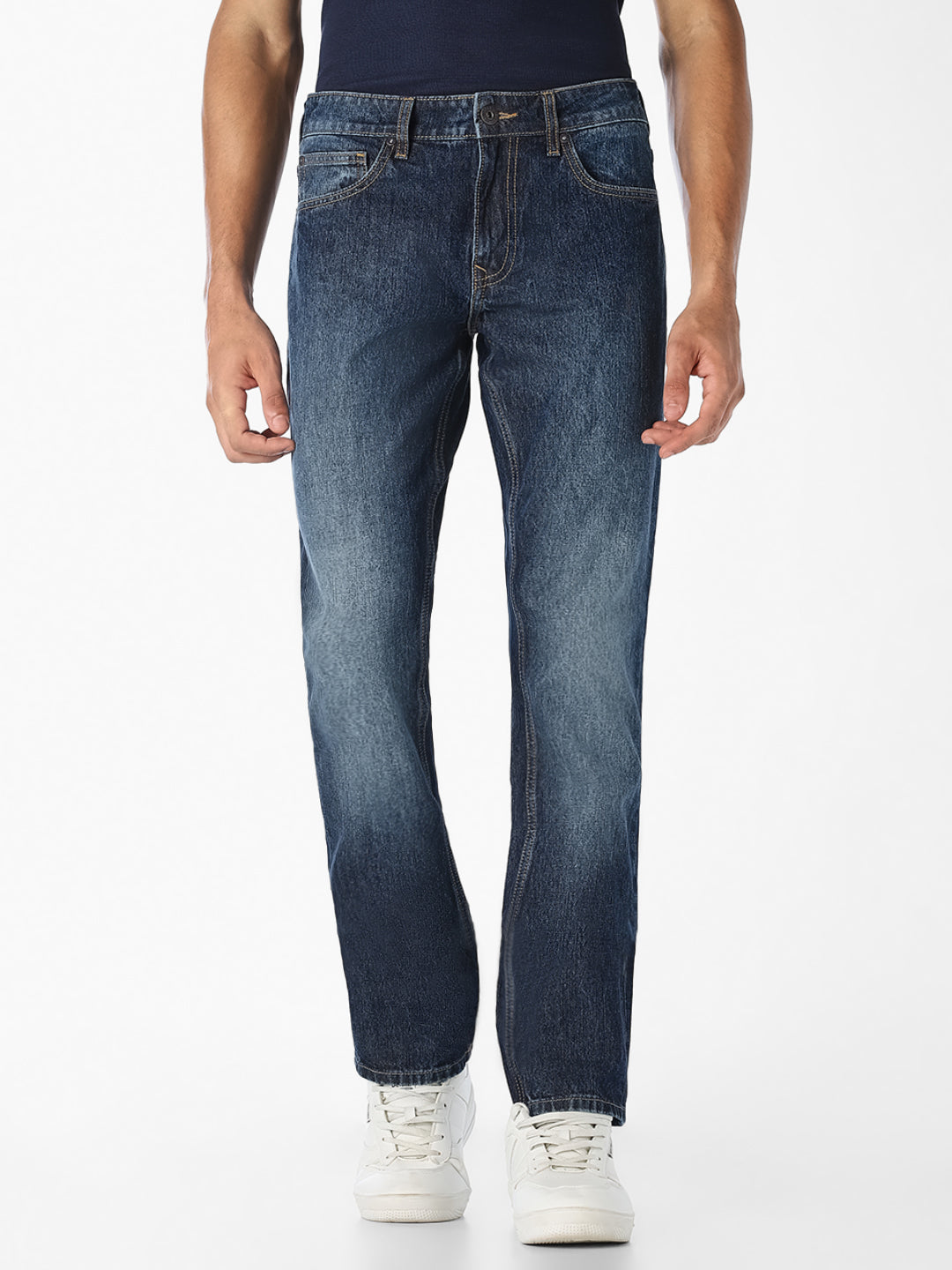 Dark Blue Washed Regular Fit Jeans