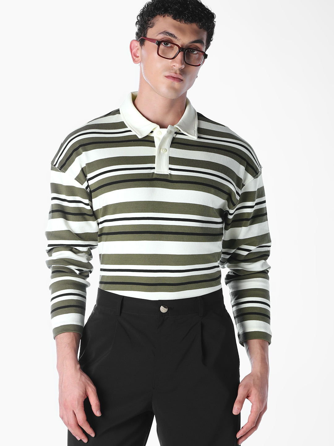 Green Striped Oversized Fit polos