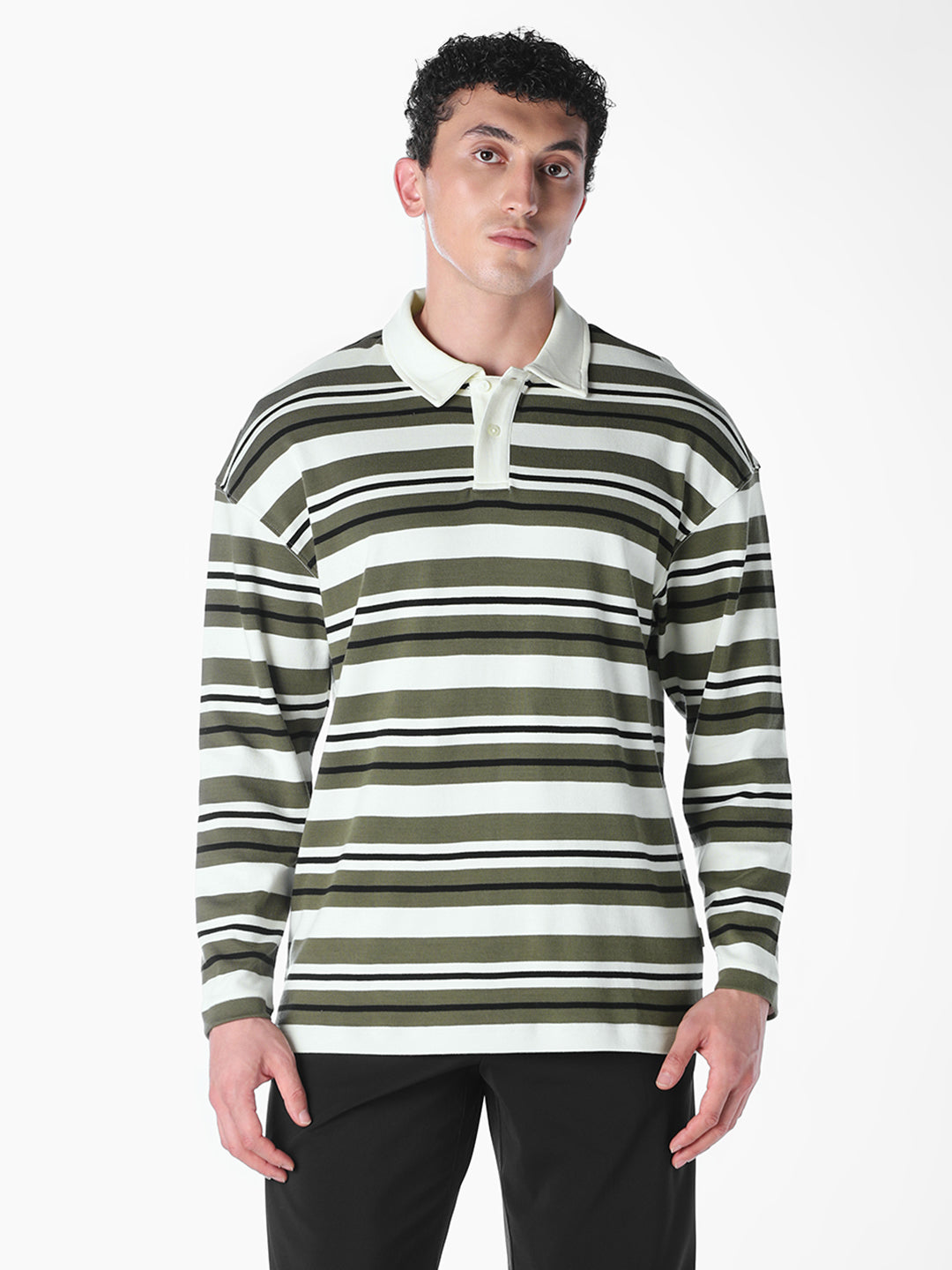 Green Striped Oversized Fit polos