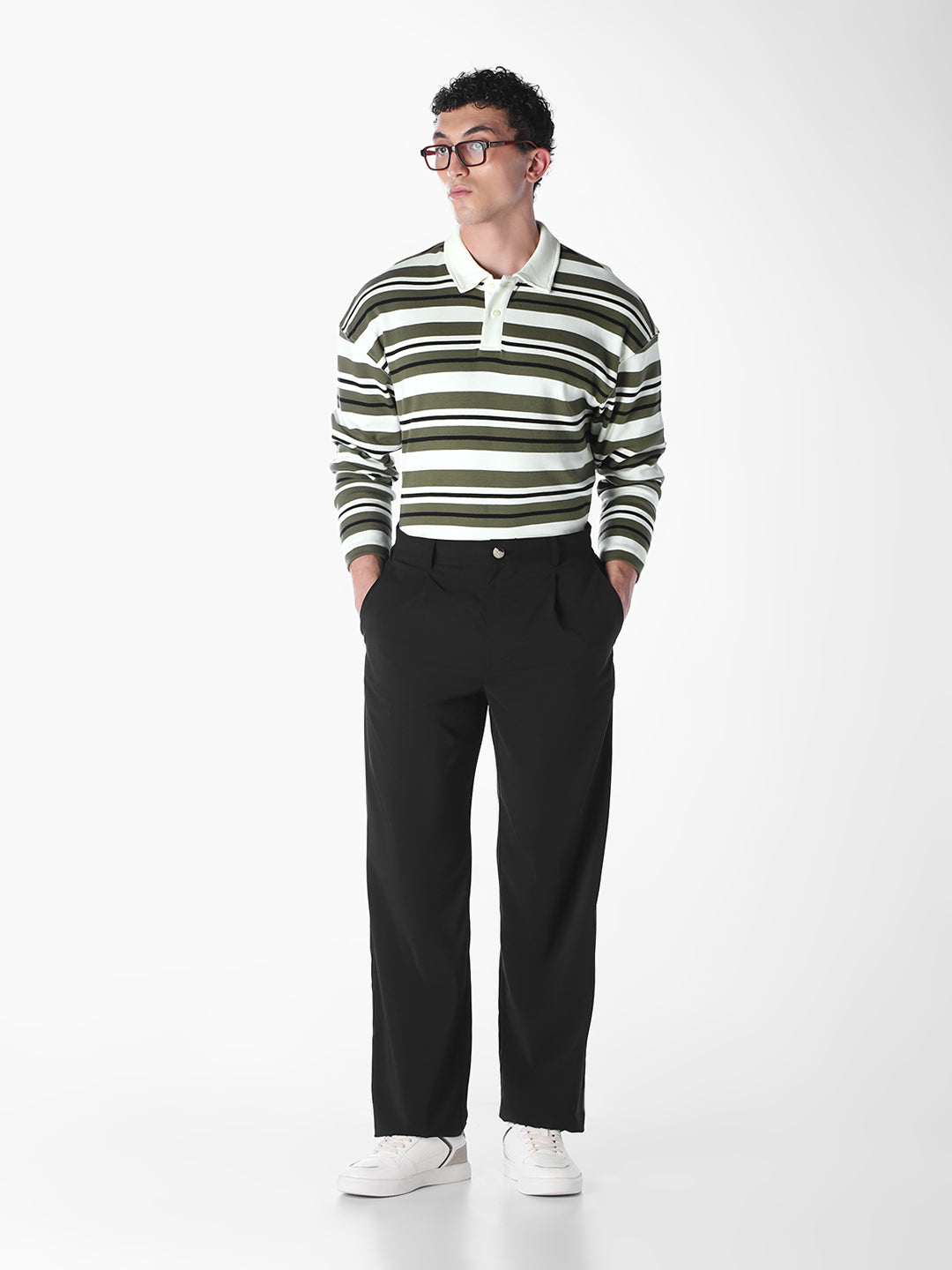 Green Striped Oversized Fit polos