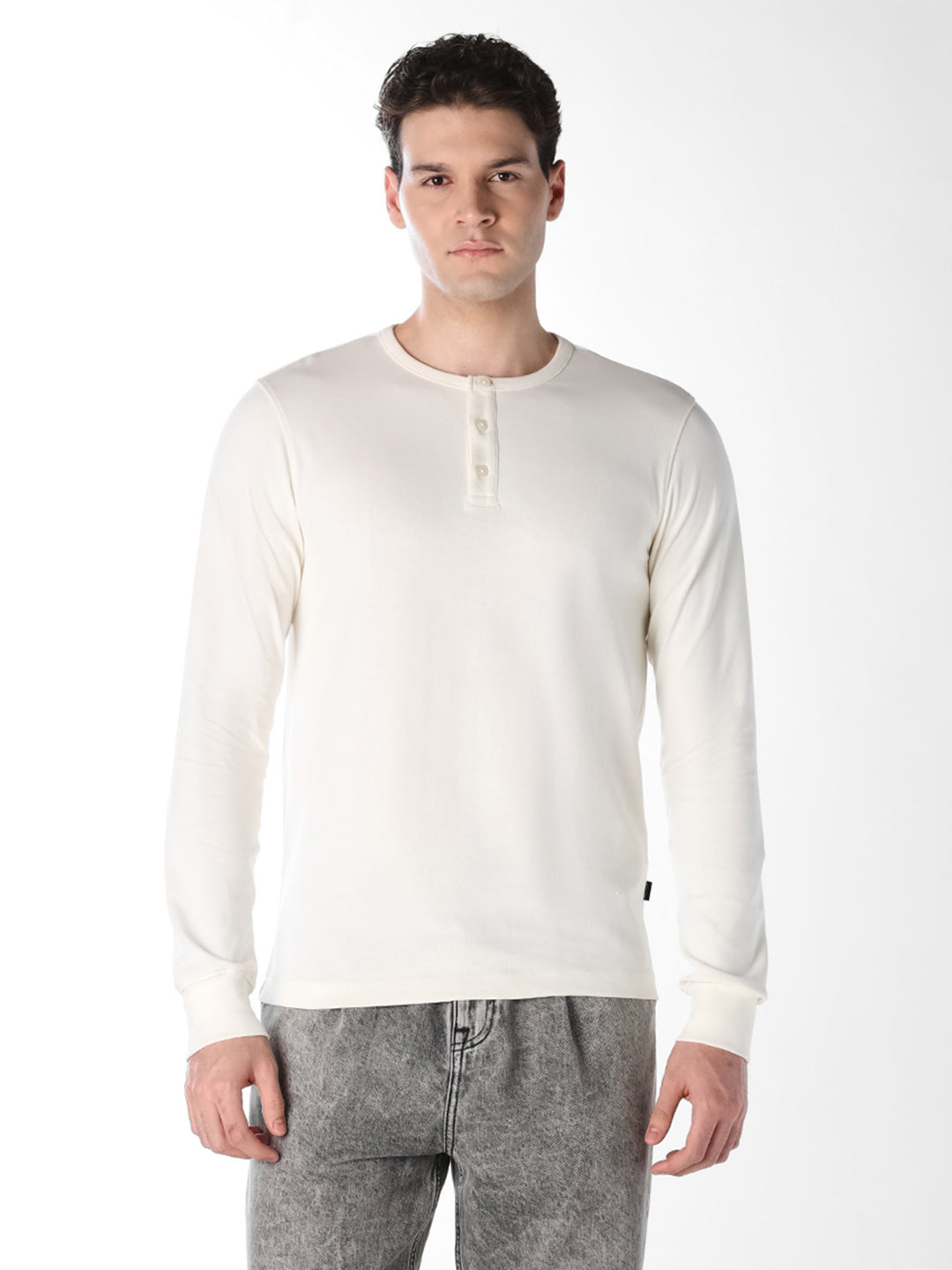 White Cotton Henley T-shirt