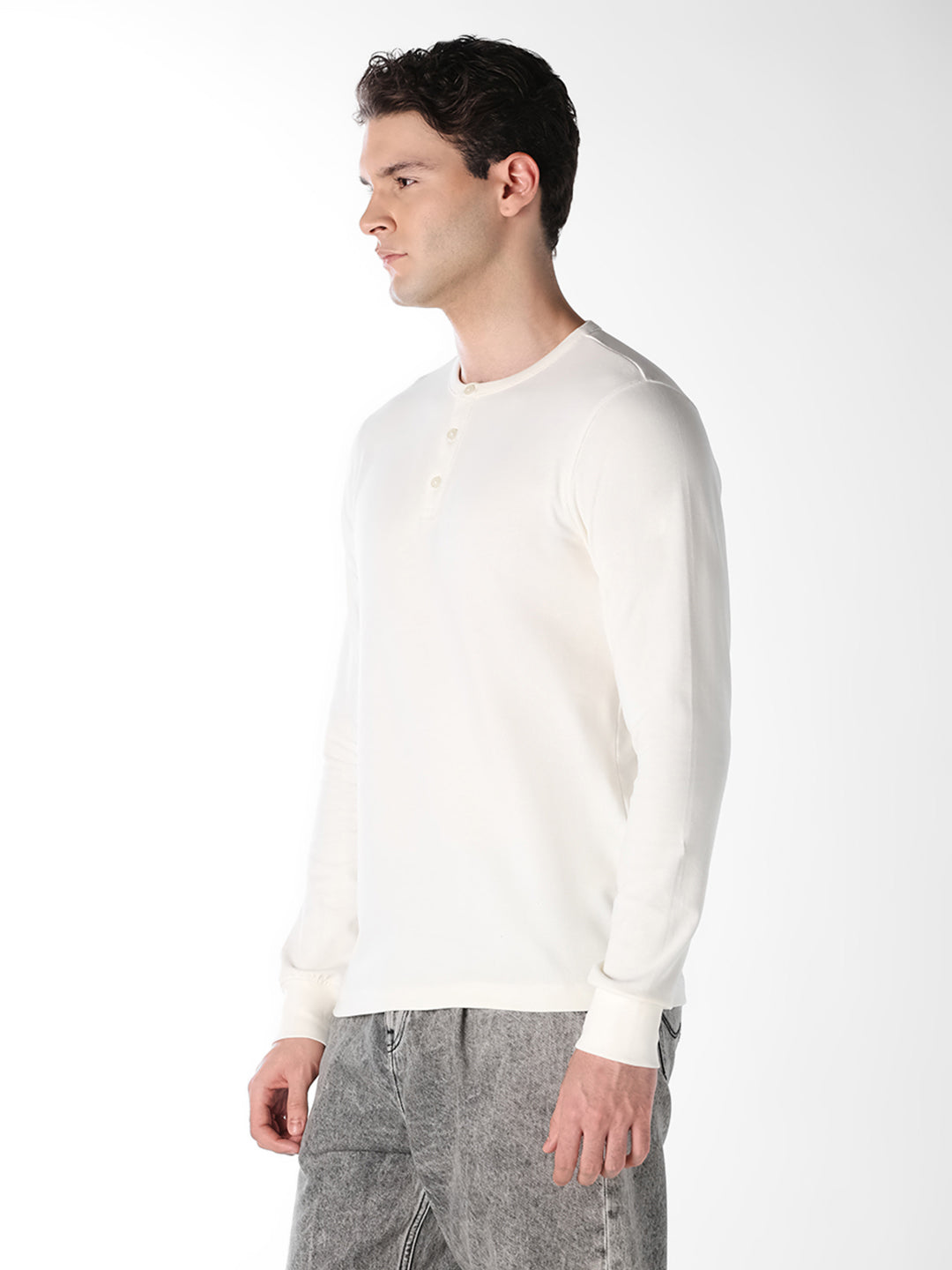 White Cotton Henley T-shirt
