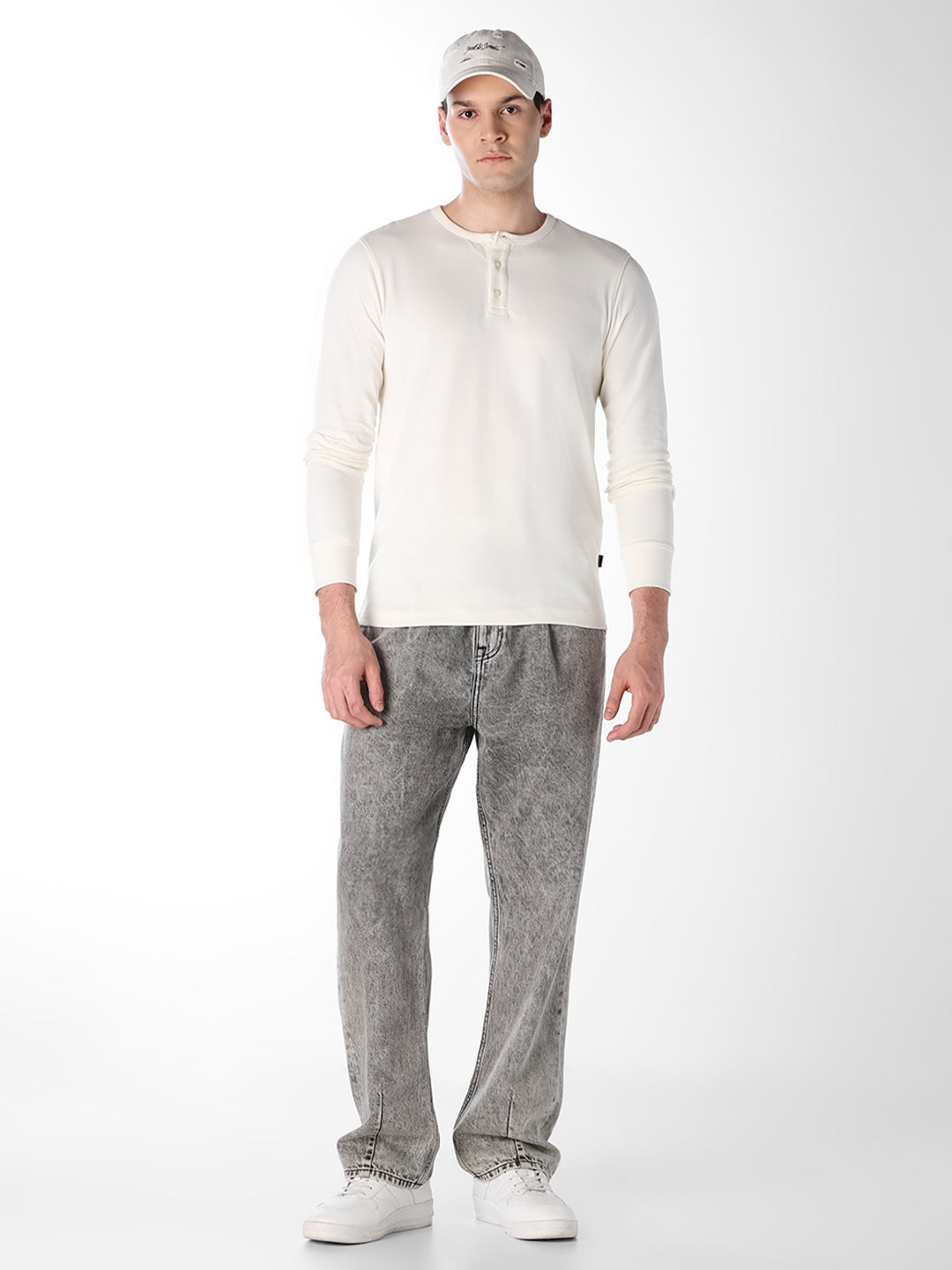 White Cotton Henley T-shirt