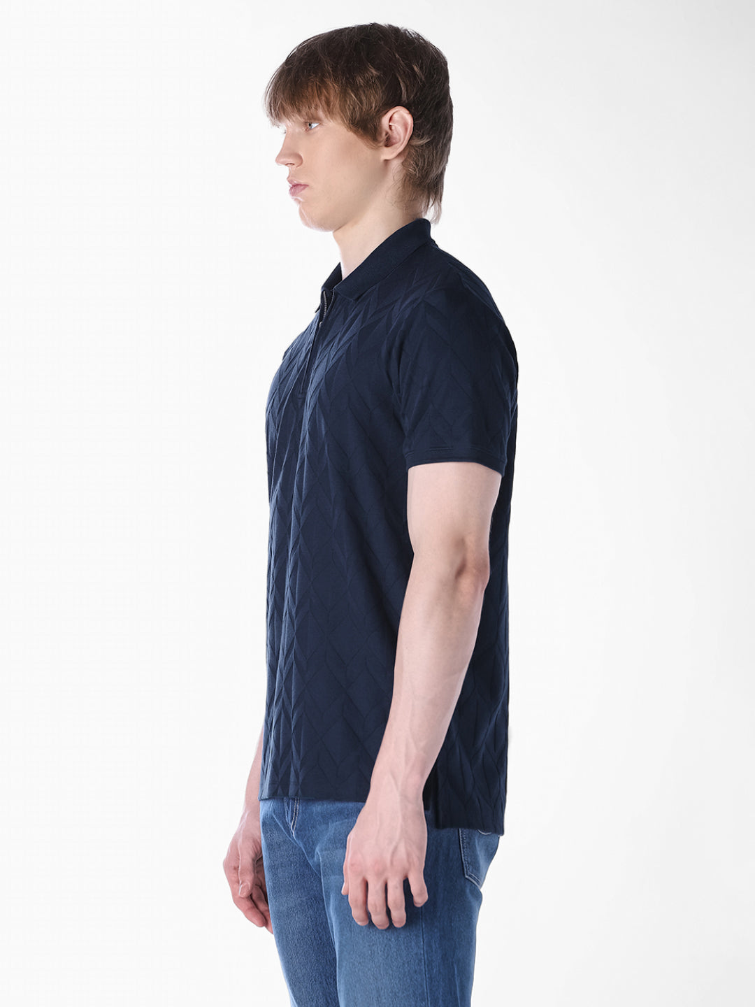 Blue Jacquard Regular Fit polo
