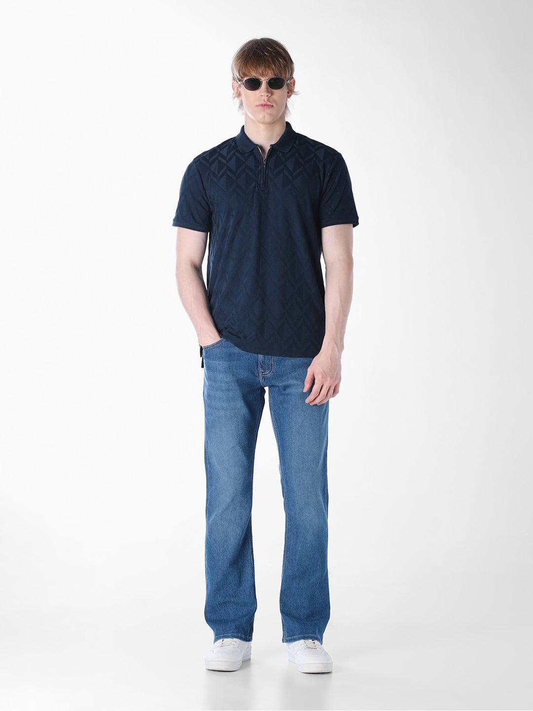 Blue Jacquard Regular Fit polo