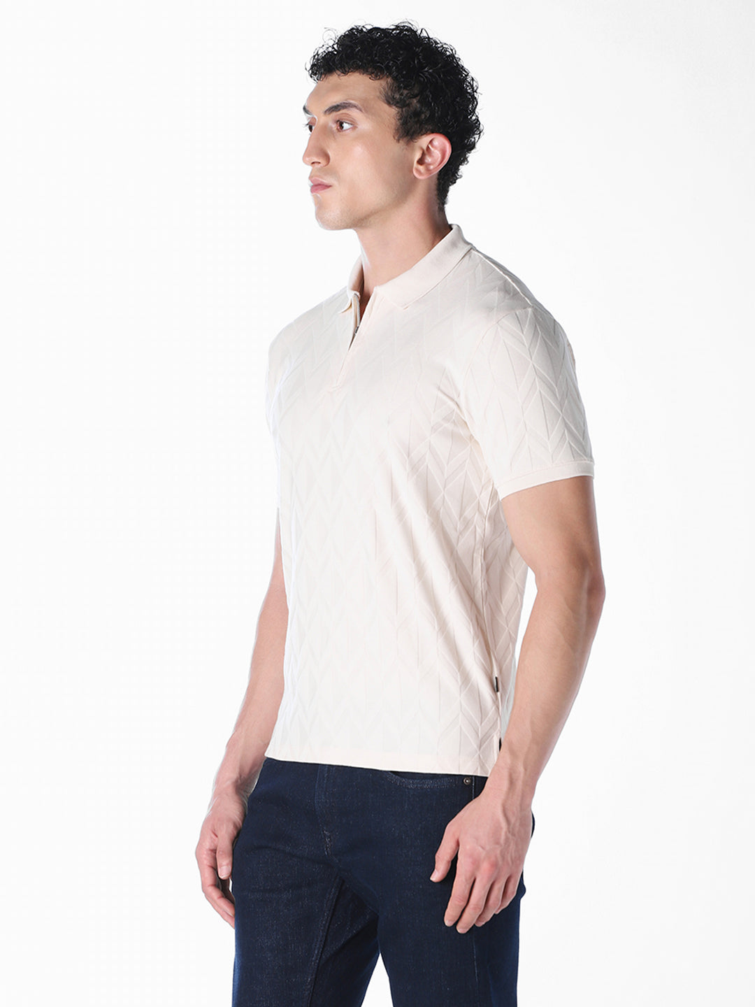 White Jacquard Regular Fit polos