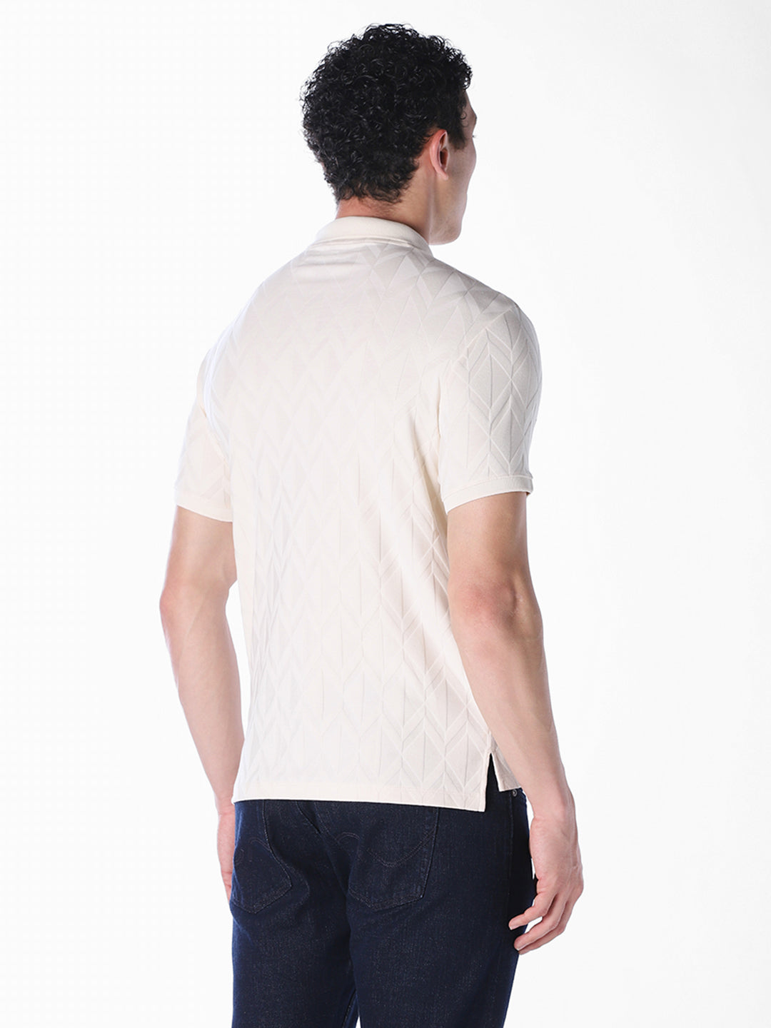 White Jacquard Regular Fit polos