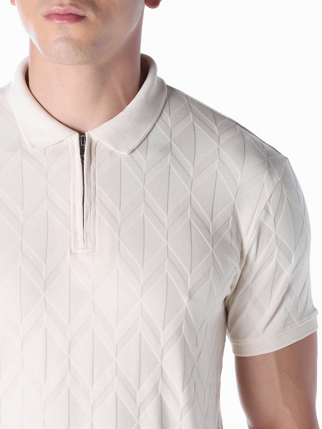 White Jacquard Regular Fit polos