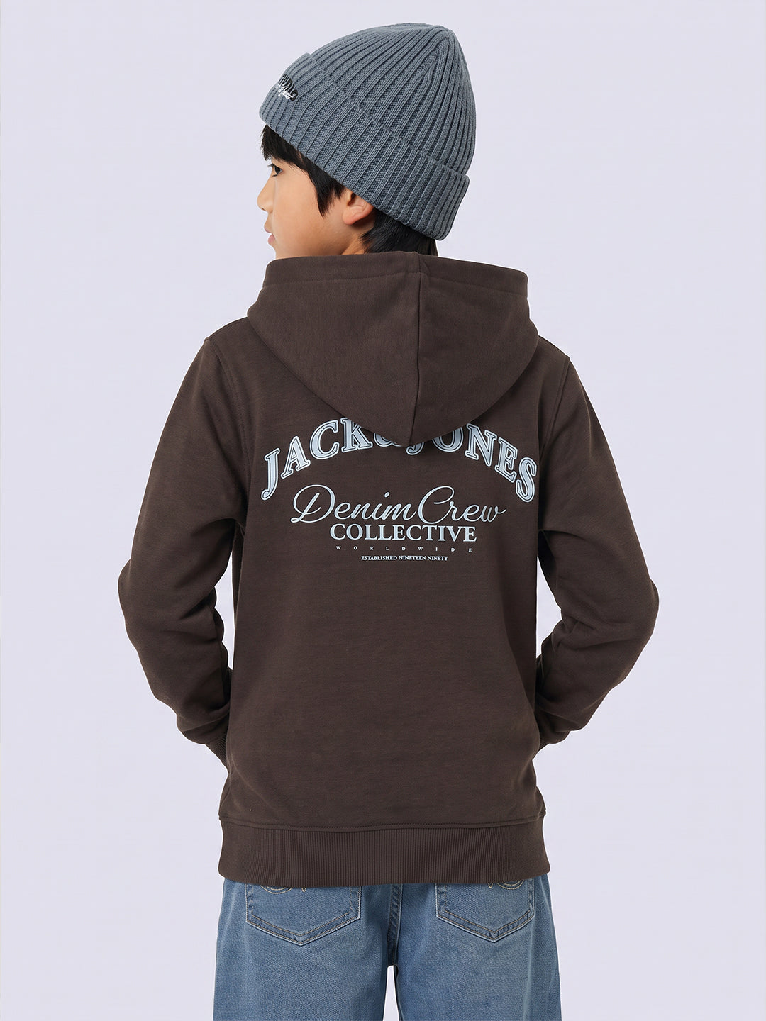 Boys Brown Printed Hoodie
