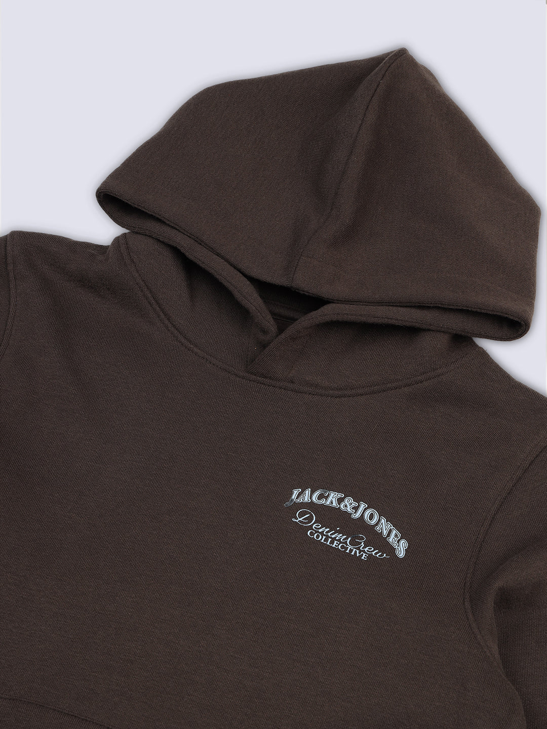 Boys Brown Printed Hoodie