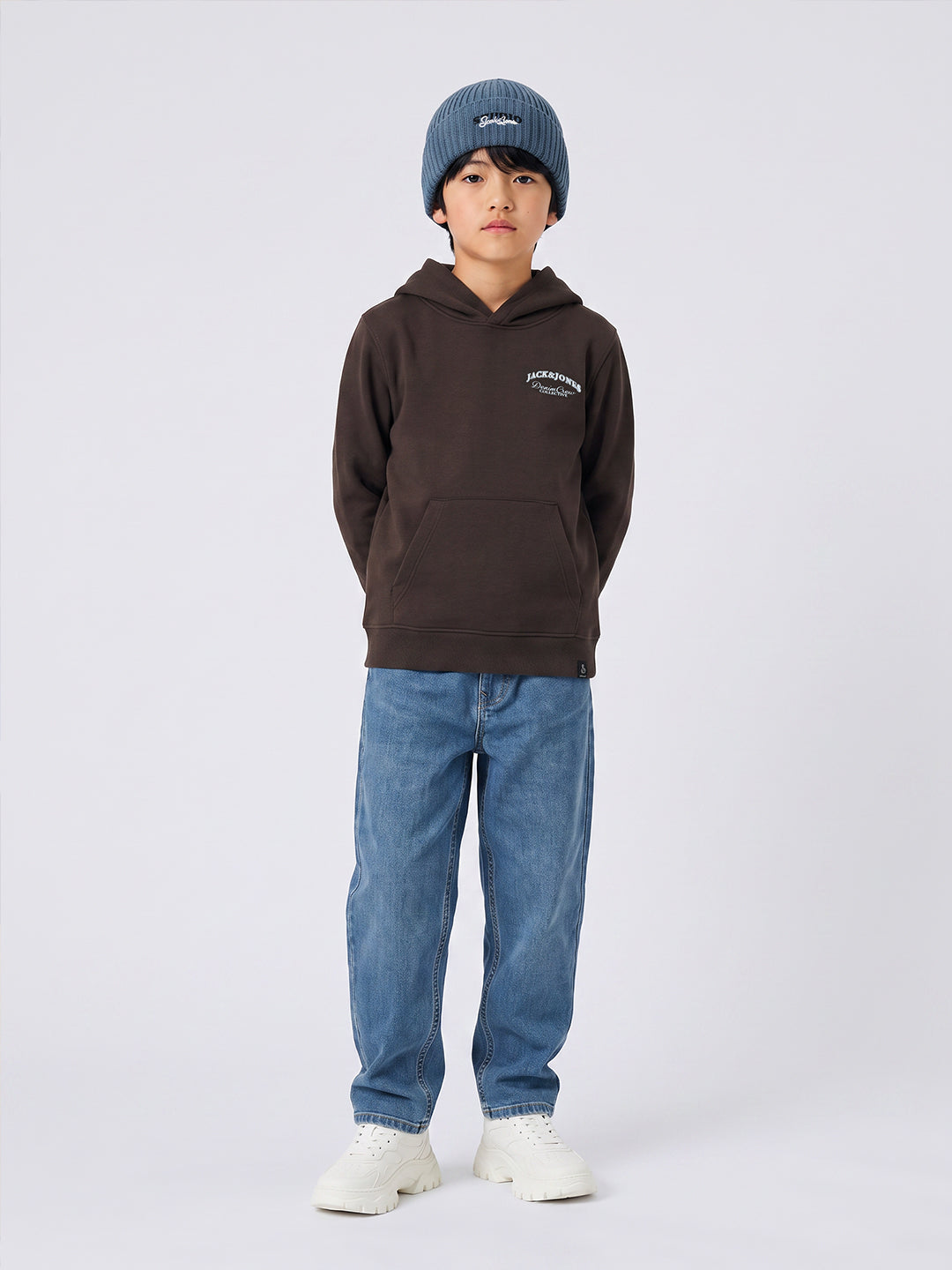 Boys Brown Printed Hoodie