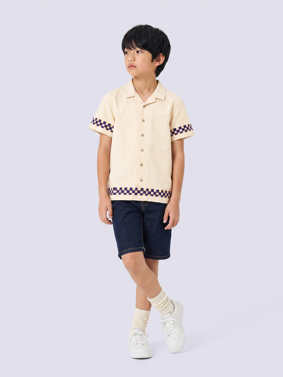 Boys Beige Printed Shirt