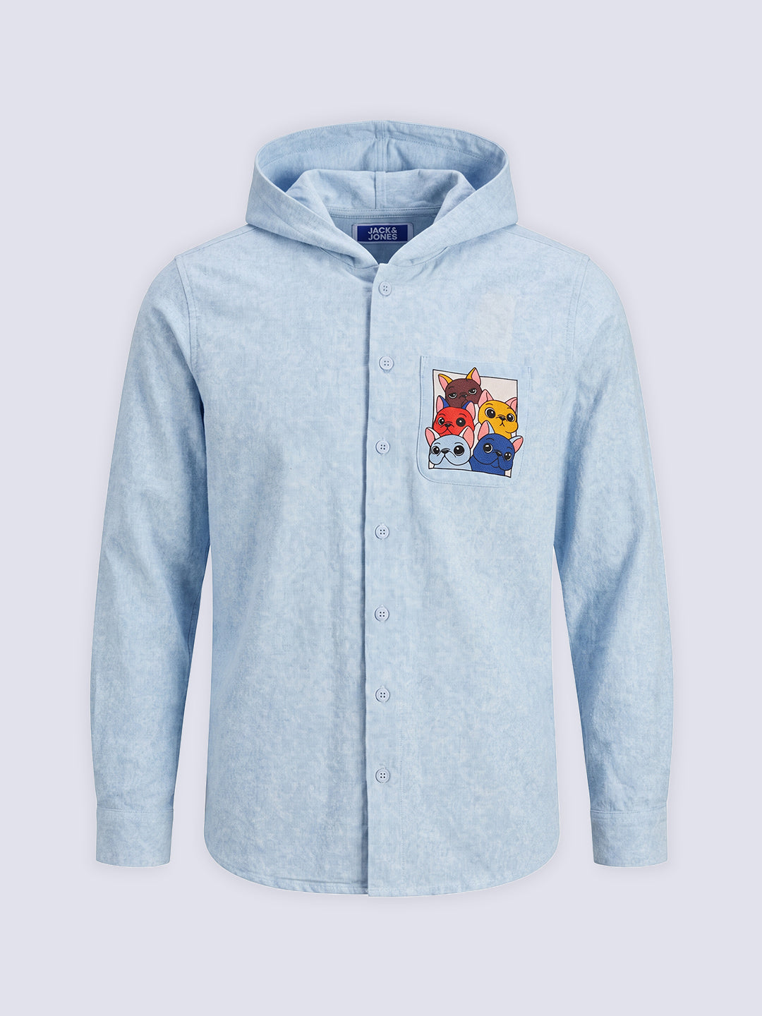 Boys Blue Printed Hooded Shirt