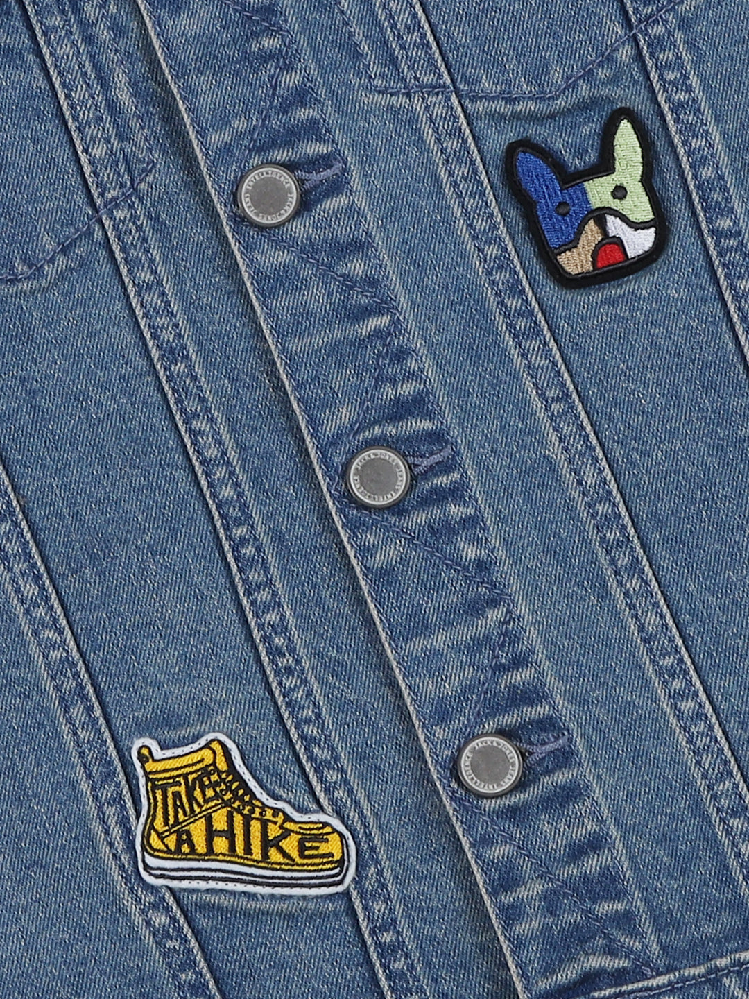 Boys Blue Patchwork Printed Jacket