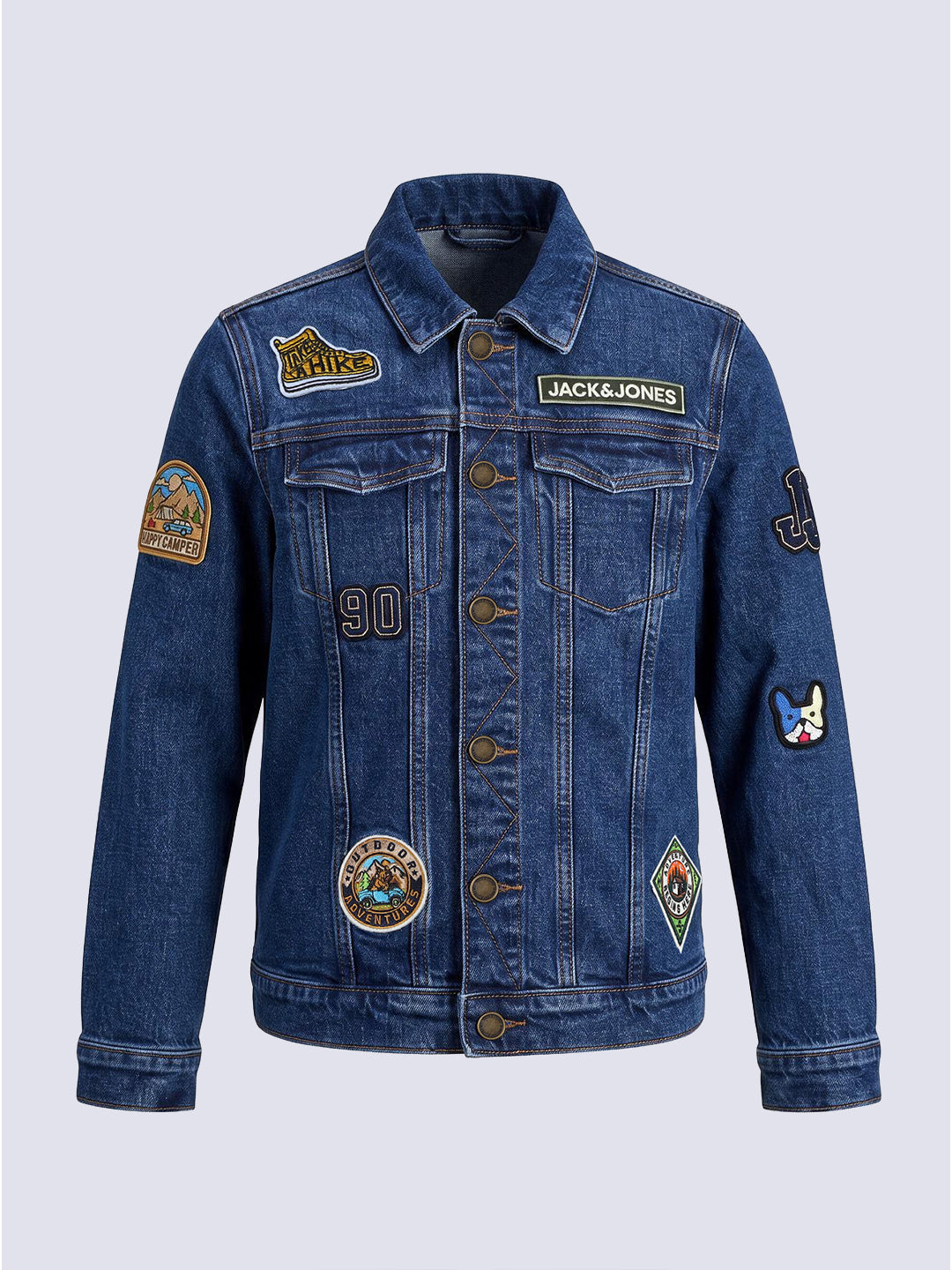 Boys Dark Blue Patchwork Printed Jacket