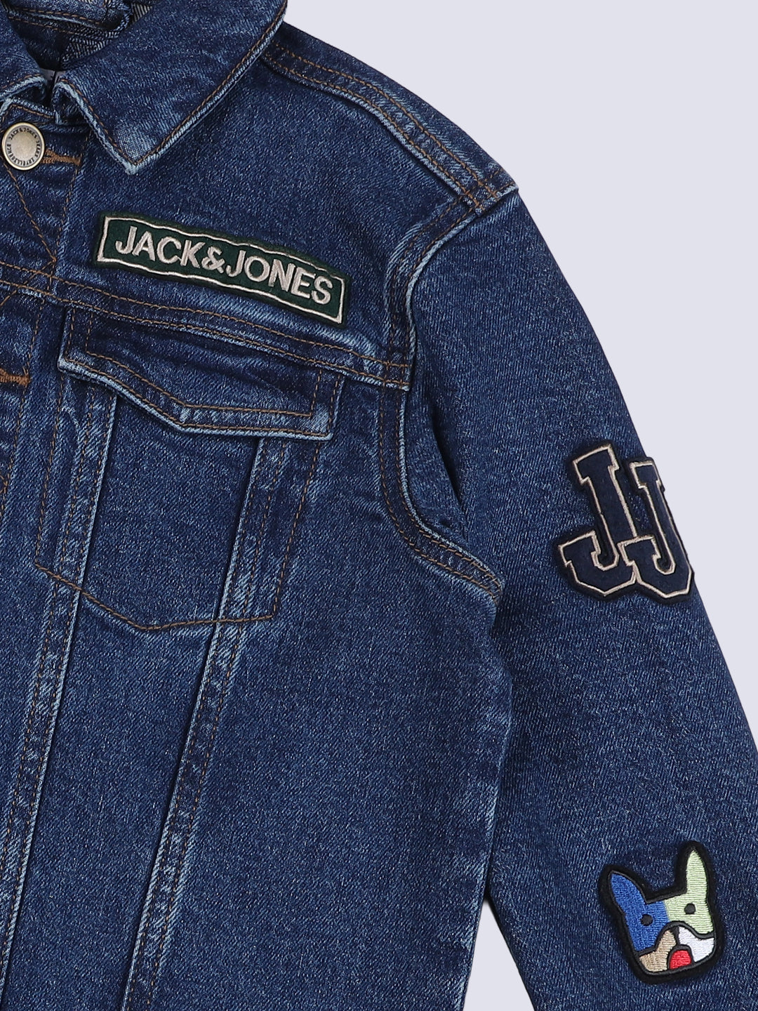 Boys Dark Blue Patchwork Printed Jacket