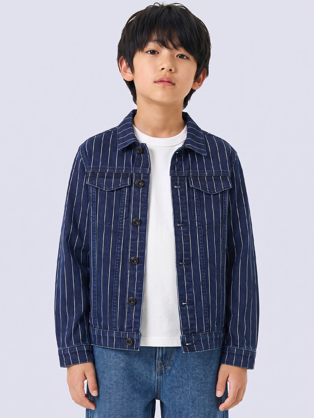 Boys Dark Blue Striped Jacket