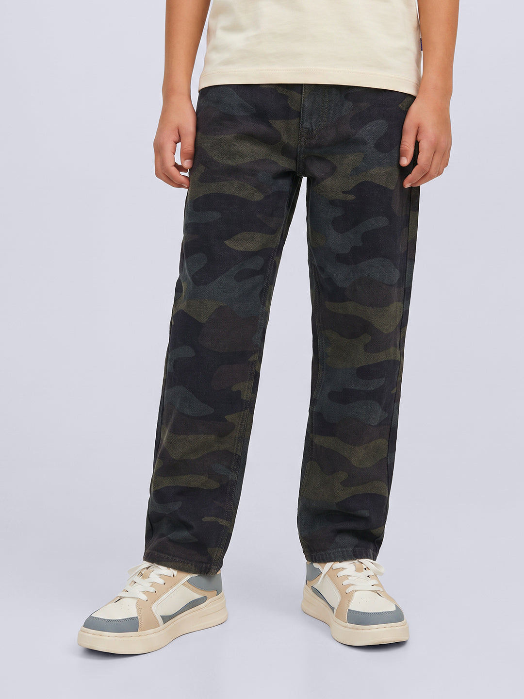 Boys Green Camo Print Jeans