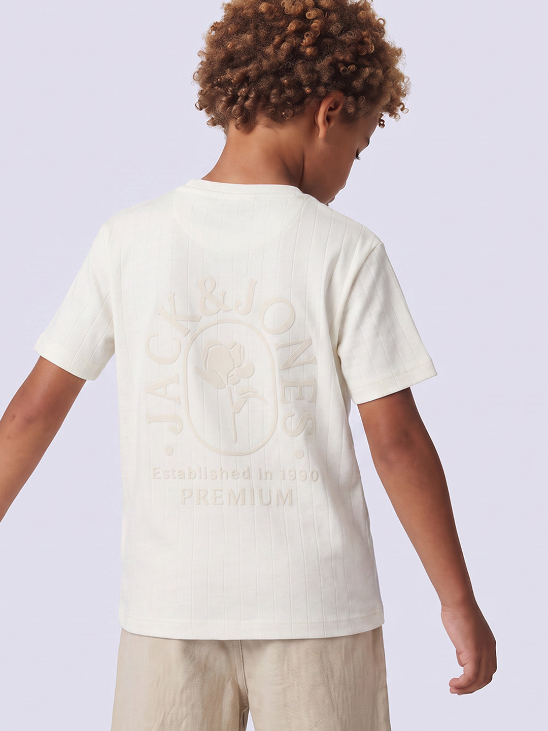 Boys White Striped Cotton T-Shirt - 2/3Y