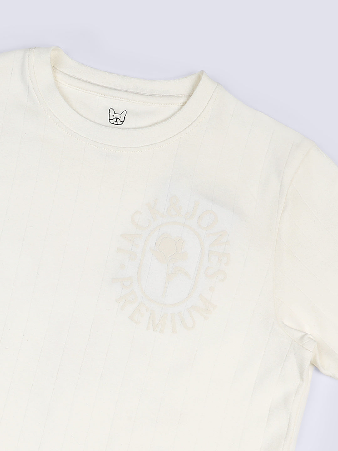 Boys White Striped Cotton T-Shirt