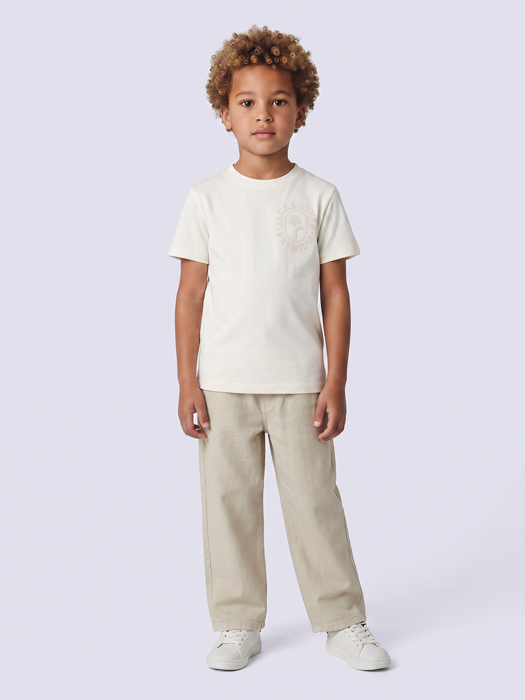 Boys White Striped Cotton T-Shirt
