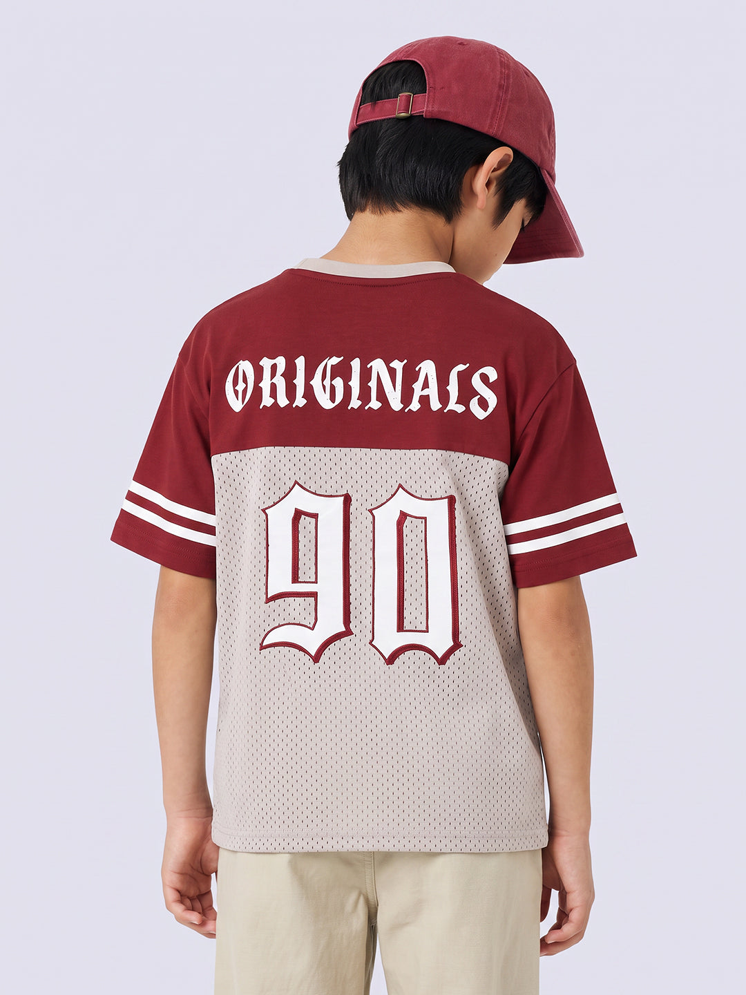 Boys Red Printed V-Neck T-shirt