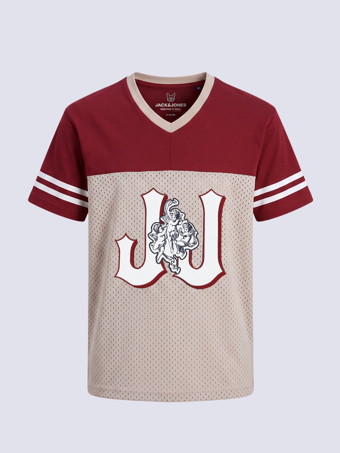 Boys Red Printed V-Neck T-shirt
