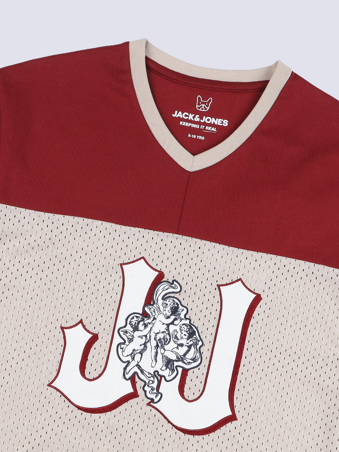 Boys Red Printed V-Neck T-shirt