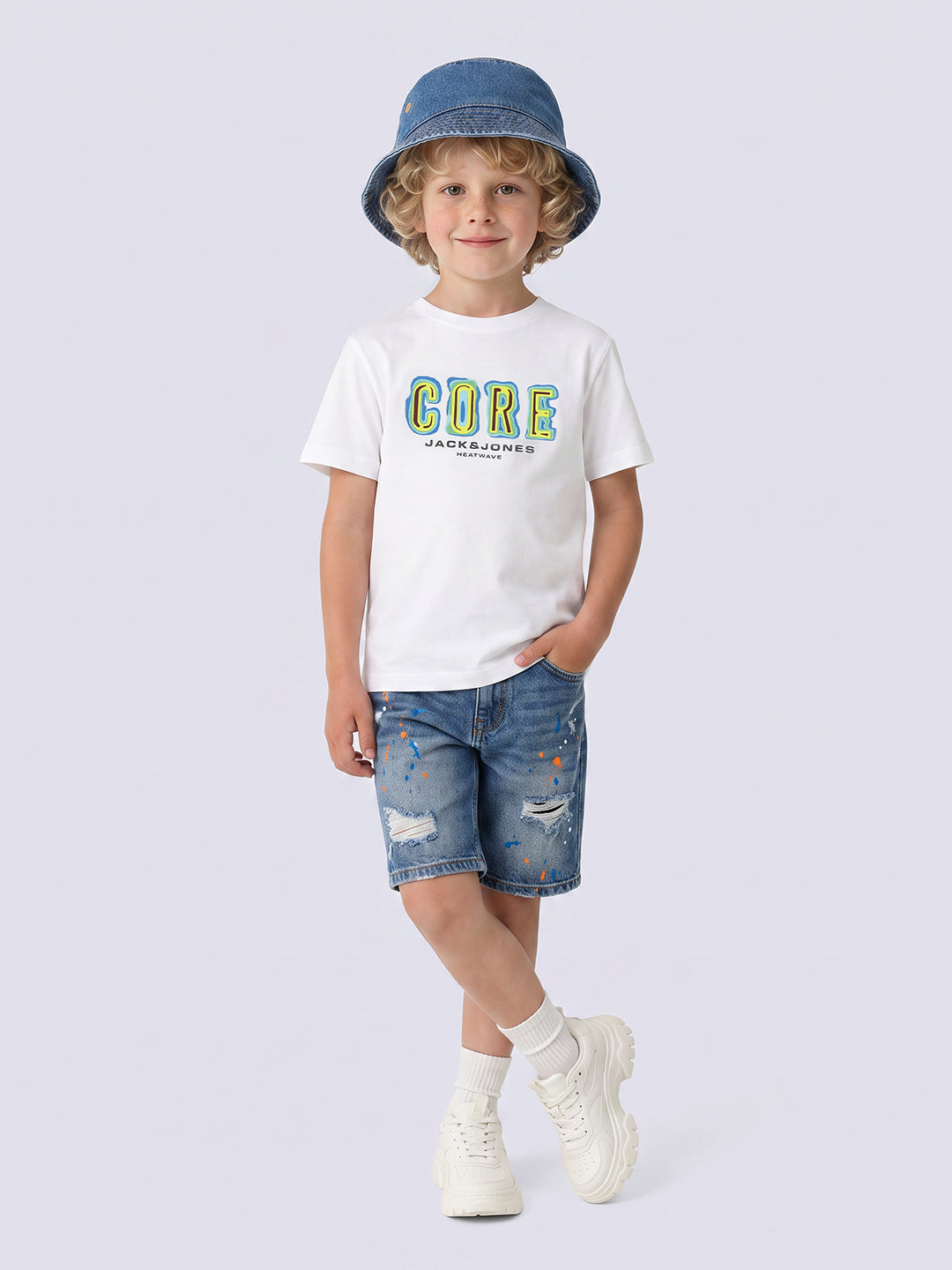 Boys White Printed Oversized T-shirt